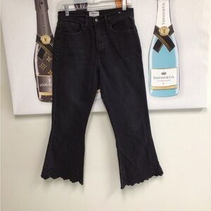 Frame Denim Black Flare Jeans with Scalloped Hem
